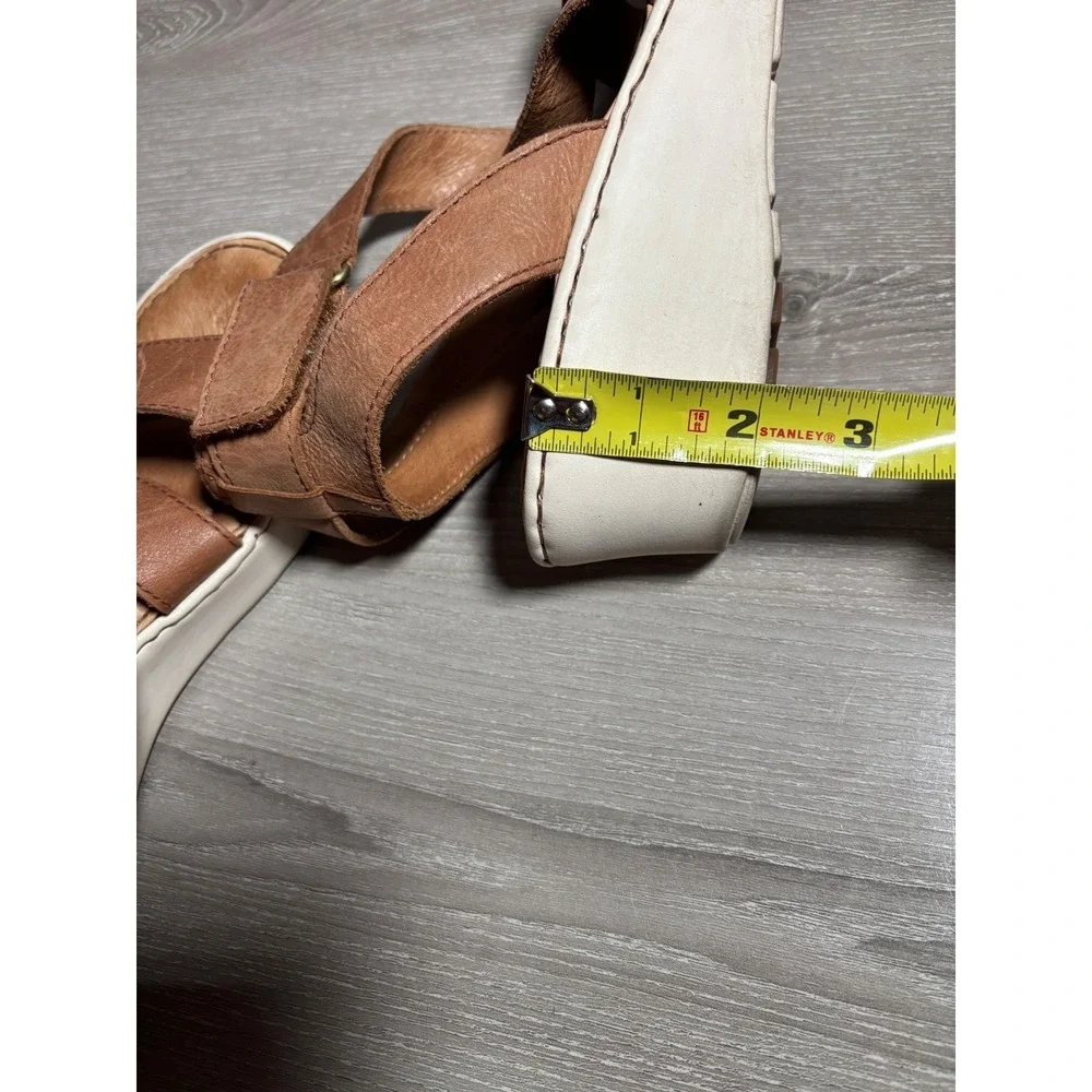 Born Womens 9 M Tan Brown Leather Cross Strap Wedge Sandals Boho Beach Festival